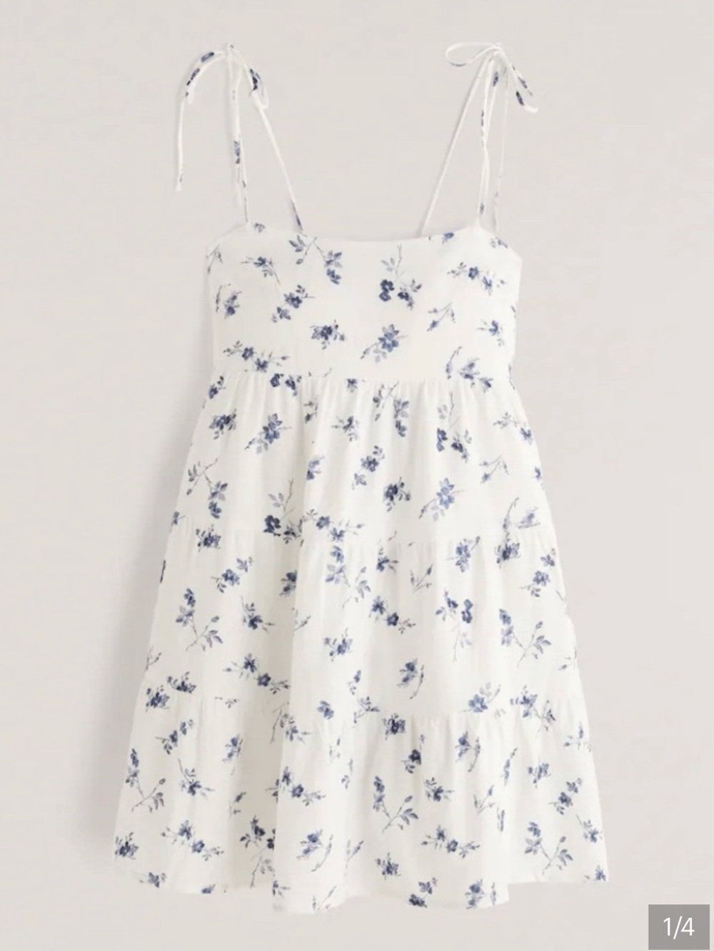 Abercrombie & Fitch White Mini Tie Strap Dress with Blue Floral Print